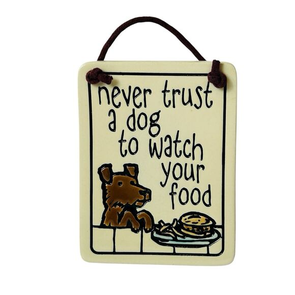 Spooner Creek Never Trust A Dog Etched Clay Tile Wall Plaque 2003 2.5X3.5" - Picture 1 of 6